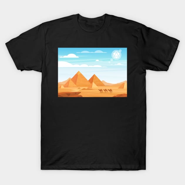 Desert Egyptian Pyramids Polyhedral Dice Sun T-Shirt by pixeptional